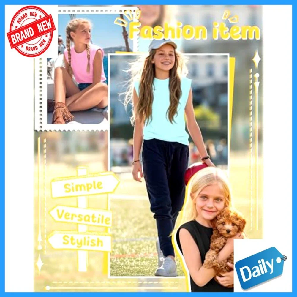3 Pack Girls Cap Sleeve Tank Tops Loose Fit Summer Tees 5-14 Years